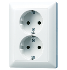 Штепсельная розетка SCHUKO 16А / 250В сдвоенная, для установки требуется одна универсальная монтажная коробка; дюропласт; белый; AS500  AS5020UWW  J