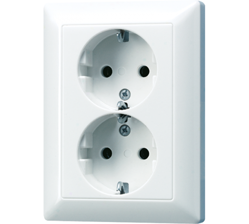 Штепсельная розетка SCHUKO 16А / 250В сдвоенная, для установки требуется одна универсальная монтажная коробка; дюропласт; белый; AS500  AS5020UWW  J