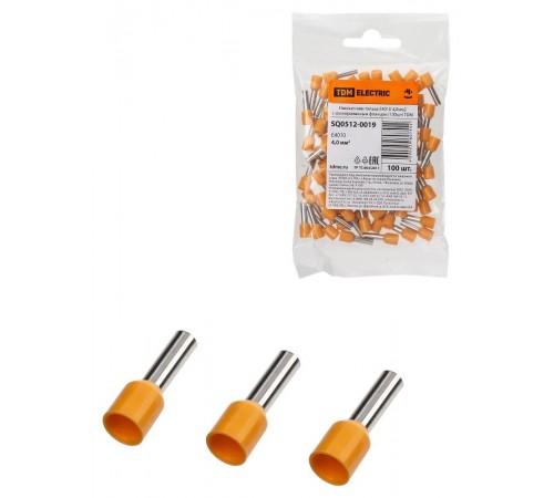 Наконечник-гильза Е4010 4,0мм2 с изолированным фланцем (100шт)  SQ0512-0019  TDM
