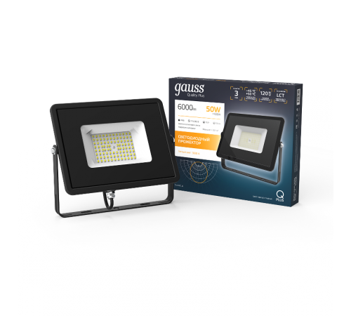 Прожектор светодиодный  Qplus 50W 6000lm 3000K 175-265V IP65 черный LED 1/10  613511150  Gauss