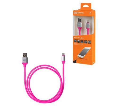 Дата-кабель, ДК 21, USB - Lightning, 1 м, силиконовая оплетка, розовый,  SQ1810-0321  TDM