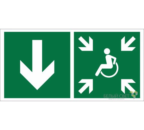 Знак безопасности BL-3015A.E79"Указ. двери пункта сбора(безоп.зоны)МГН(лев.)"  a19614  Белый свет