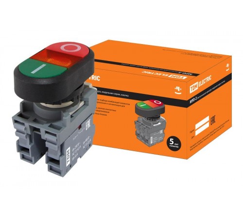 Кнопка двойная MPD2-11R (зеленая/красная) (LED) в сборе d22мм/24В (I/O)  линза красная  SQ0747-0058  TDM