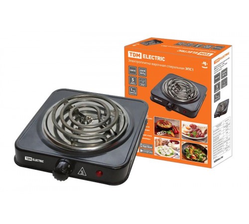 Электроплитка одноконф. ЭПС1 230 В, 1 кВт, спираль, черная,  SQ2504-0012  TDM