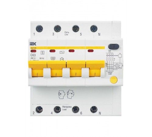Выключатель автоматический дифференциального тока АД14S 4п 63А C 300мА тип AC (5 мод)  MAD13-4-063-C-300  IEK