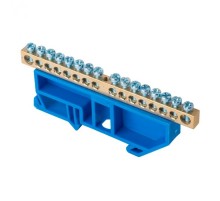 Шина "0" N (6х9мм) 16 отверстий латунь синий изолятор на DIN-рейку EKF PROxima  sn0-63-16-d  EKF