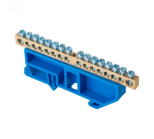 Шина "0" N (6х9мм) 16 отверстий латунь синий изолятор на DIN-рейку EKF PROxima  sn0-63-16-d  EKF