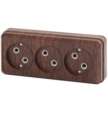 Розетка Intro Quadro 2-205-10 без заземления трехместная 3х2P, 16А-250В, IP20, ОУ, венге  Б0053815  Intro