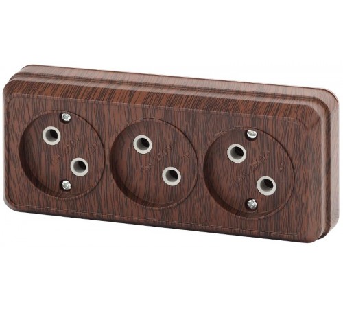 Розетка Intro Quadro 2-205-10 без заземления трехместная 3х2P, 16А-250В, IP20, ОУ, венге  Б0053815  Intro