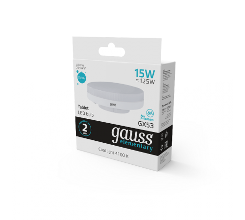 Лампа светодиодная LED Elementary GX53 15W 1080lm 4100K  83825  Gauss