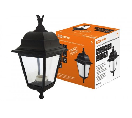 Светильник садово-парковый НСУ 04-60-001 60Вт ЛН/КЛЛ/LED Е27 IP44 четырехгранник, подвес, пластик, черный  SQ0330-0706  TDM