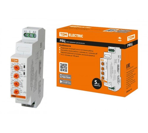 Реле времени РВЦ-0,1с/100дн-8А-230В-DIN (циклическое, 0,1с-100дней, 230В AC)  SQ1503-0032  TDM