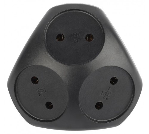 Разветвитель электрический ЭРА SPx-3-B на 3 розетки без заземления 10А черный   Б0059721  ЭРА