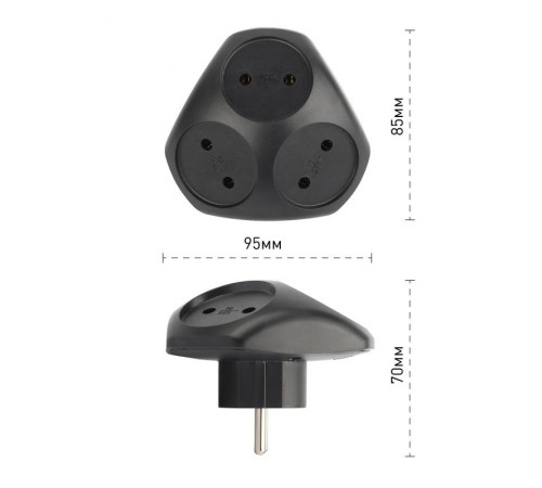 Разветвитель электрический ЭРА SPx-3-B на 3 розетки без заземления 10А черный   Б0059721  ЭРА