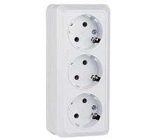 Рим Розетка 3-местная 16А с заземлением белая EKF  ENR16-228-10  EKF