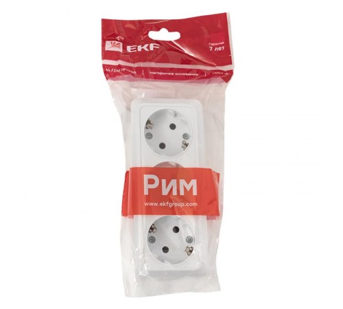 Рим Розетка 3-местная 16А с заземлением белая EKF  ENR16-228-10  EKF