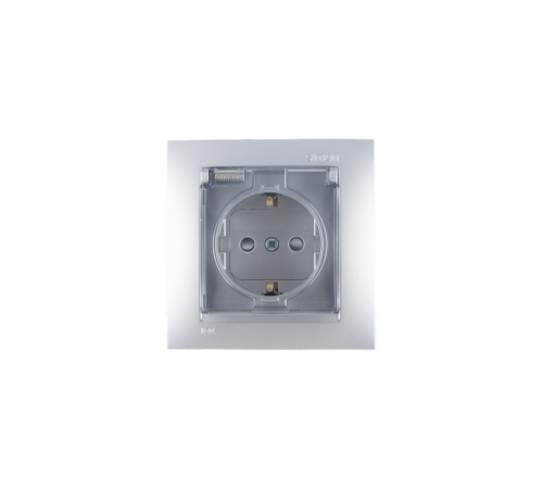 Simon 15 Алюминий Розетка с/з Schuko со шторками, с крышкой, IP44, 16А 250В, винт. зажим  1590450-033  Simon