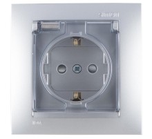 Simon 15 Алюминий Розетка с/з Schuko со шторками, с крышкой, IP44, 16А 250В, винт. зажим  1590450-033  Simon