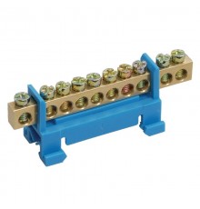 Шина "N" нулевая с синим изолятором тип "Стойка" на DIN-рейку 6x9 мм 10 групп  11-2354  REXANT