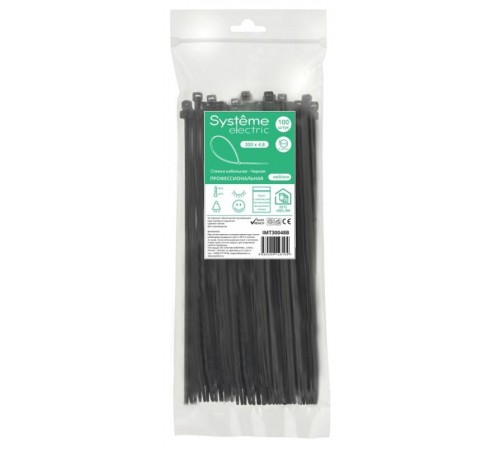 Стяжка кабельная 300х4.8 Чёрная (100шт)  IMT30048B  SE