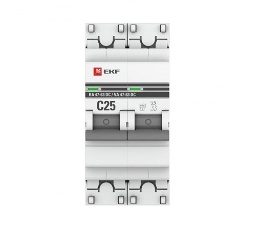Выключатель автоматический двухполюсный 2P 25А (C) 6кА ВА 47-63 DC EKF PROxima  mcb4763-DC-2-25C-pro  EKF (замена - M63DC6225C)