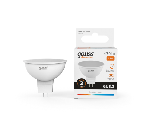 Лампа светодиодная LED 5,5Вт GU5.3 220В 2700К Elementary MR16  13516  Gauss