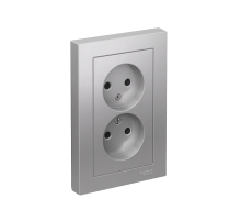 AtlasDesign Алюминий Розетка без заземления двойная, со шторками,16А, (в сборе с рамкой)  ATN000322  SE