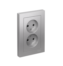AtlasDesign Алюминий Розетка без заземления двойная, со шторками,16А, (в сборе с рамкой)  ATN000322  SE