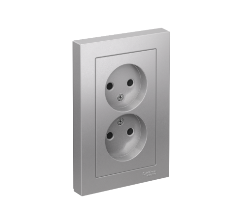 AtlasDesign Алюминий Розетка без заземления двойная, со шторками,16А, (в сборе с рамкой)  ATN000322  SE
