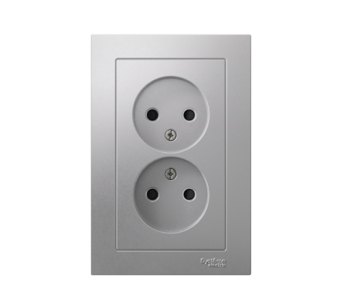 AtlasDesign Алюминий Розетка без заземления двойная, со шторками,16А, (в сборе с рамкой)  ATN000322  SE