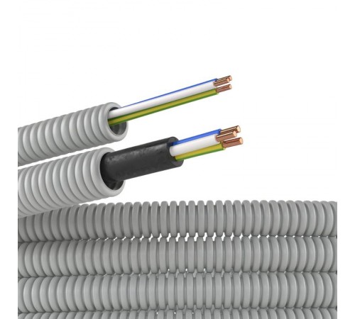 Труба гибкая гофрированная ПВХ 16мм с проводом РЭК "ГОСТ+" ПВ-1(ПуВ)3*2,5 (25м)  9V91625  DKC