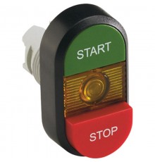 Кнопка двойная MPD15-11Y (зеленая/красная-выступающая) желтая ли нза с текстом (START/STOP)  1SFA611144R1103  ABB