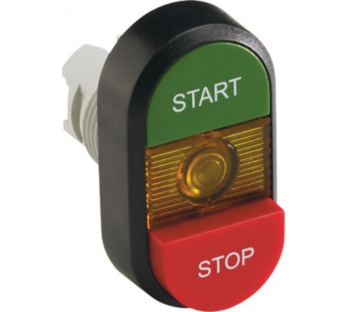 Кнопка двойная MPD15-11Y (зеленая/красная-выступающая) желтая ли нза с текстом (START/STOP)  1SFA611144R1103  ABB