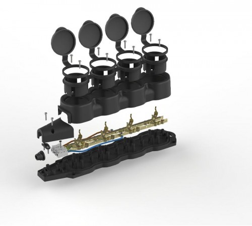 Колодка  KX-4e-B-IP44 каучуковая с заземлением 4 розетки 16A IP44 черная  Б0068394  ЭРА