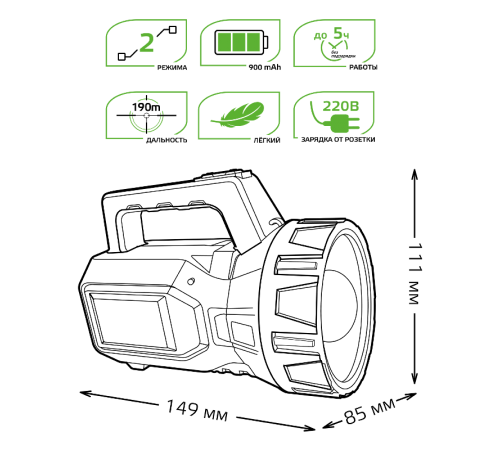 Фонарь прожекторный светодиодный GFL604 3W 150lm lead acid 900mAh LED 1/10/40  GF604  Gauss