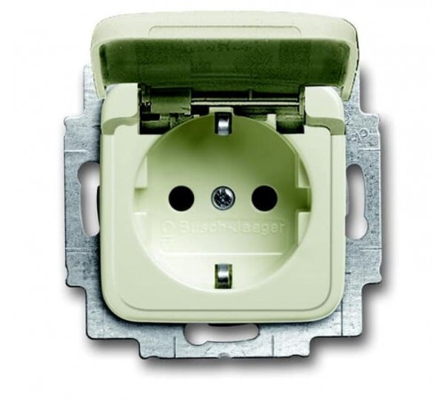 Розетка SCHUKO 16А 250В с защитными шторками, с крышкой, серия Busch-Duro, цвет слоновая кость  2CKA002013A5306  ABB