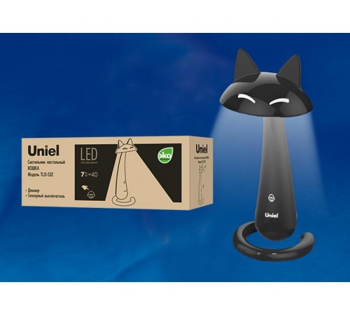 Светильник настольный TLD-532 Black/LED/360Lm/4500K/Dimmer "Кошка" 7W сенсор диммер Чёрный  UL-00001460  Uniel