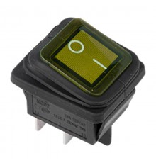 Выключатель клавишный 250V 15А (4с) ON-OFF желтый с подсветкой ВЛАГОЗАЩИТА  36-2363  REXANT