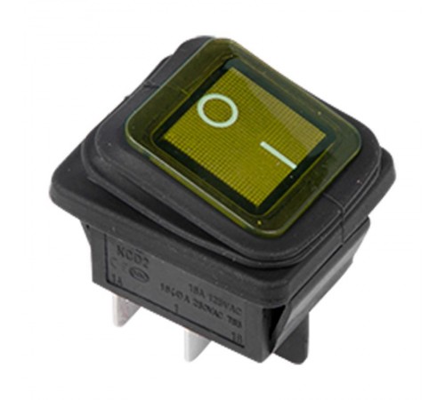 Выключатель клавишный 250V 15А (4с) ON-OFF желтый с подсветкой ВЛАГОЗАЩИТА  36-2363  REXANT