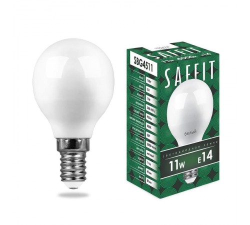 Лампа светодиодная SBG4511 11W 4000K 230V E14 G45  55138  SAFFIT