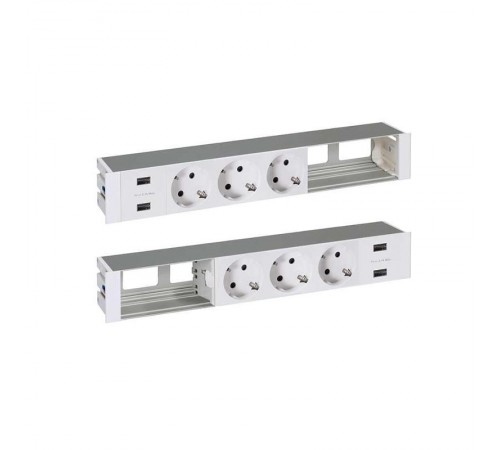 Двухсторонний врезной x12 розеточный блок, планка, 6x2P+E, 4xUSB з/у, 4 пустых модуля, белый, S400  47623000-130  Simon