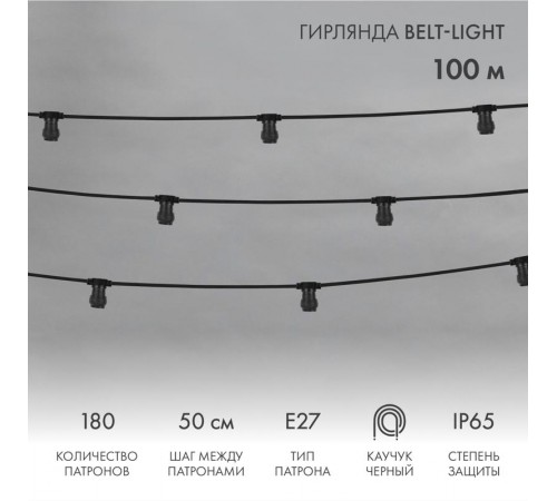 Шнур Belt-Light  2 жилы  шаг 50 см  патроны e27 влагостойкая IP65  331-213  NEON-NIGHT