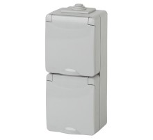 Розетка 2-ая с заземлением верт. IP65, шторки, 16A-250В, ОУ, 11-2608-03 Серый  Б0036003  ЭРА