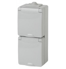 Розетка 2-ая с заземлением верт. IP65, шторки, 16A-250В, ОУ, 11-2608-03 Серый  Б0036003  ЭРА