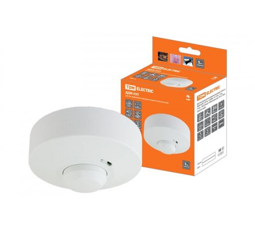 Датчик движения ДДМ-03П 5,8ГГц, 1200Вт, 10-720с, 1-8м, 3+лк, 180(сбоку)+360(сверху)гр, IP33,  SQ0324-0028  TDM