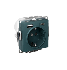 AtlasDesign Розетка 16А c 2 USB A+C, 5В/2,4А/3,0А, 2х5В/1,5А, механизм, Изумруд  ATN000832  SE