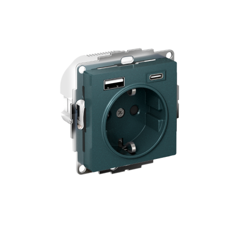 AtlasDesign Розетка 16А c 2 USB A+C, 5В/2,4А/3,0А, 2х5В/1,5А, механизм, Изумруд  ATN000832  SE