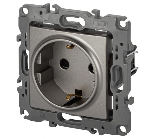 Розетка ЭРА Серия 12 12-2102-16 , с заземлением со шторками, 16А-250В, Эра12, титан   Б0065651  ЭРА