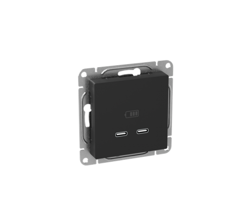 Механизм розетки USB-C - 2шт, чёрный Эпика EKF  UP1-SOB-2USBC  EKF