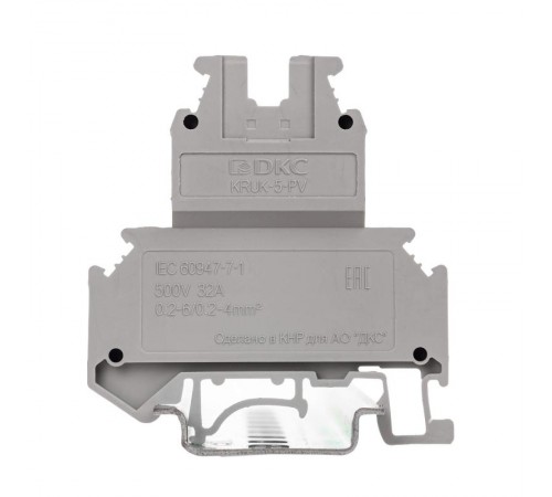 Клемма двухуровневая, винтовой зажим, 4 точки подключения, 4 кв.мм, серая  KRUK-5-PV  DKC